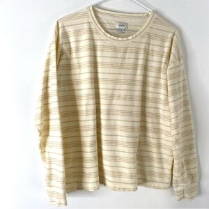 J. Crew Cream Tan Stripe Long Sleeve Crew Neck Top Neutral